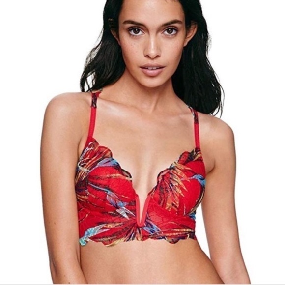 PINK VS Palm Print Date Plunge Push-Up Medium - Picture 1 of 14